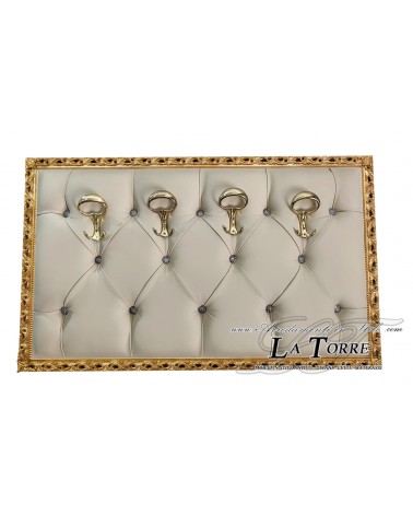 Coat rack with perforated frame for wall baroque coat stand gold eco-leather ivory Gm224