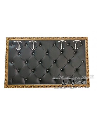 Coat rack with perforated frame wall coat hanger baroque gold eco-leather black Gm224