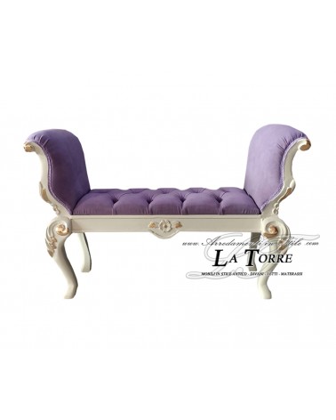 Classic Baroque Bench in Ivory Wood and Lilac Fabric – Customizable in AZ39B Colors