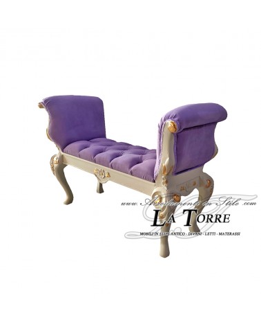 Classic Baroque Bench in Ivory Wood and Lilac Fabric – Customizable in AZ39B Colors