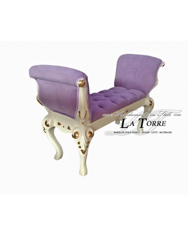 Classic Baroque Bench in Ivory Wood and Lilac Fabric – Customizable in AZ39B Colors