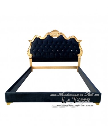Letto Matrimoniale  king size contenitore ecopelle o vellutino Barocco in legno qualsiasi colore Fabiola
