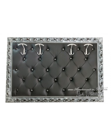 Appendiabiti da muro attaccapanni barocco Argento ecopelle nera Swarovski GM224