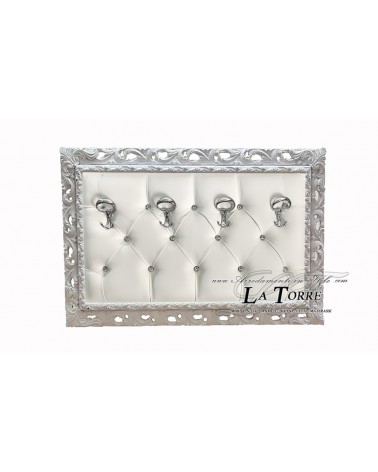 Wall coat rack baroque coat hanger white faux leather white Swarovski