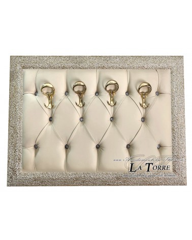Wall coat rack coat stand classic modern white and gold eco-leather ivory perforated frame 141
