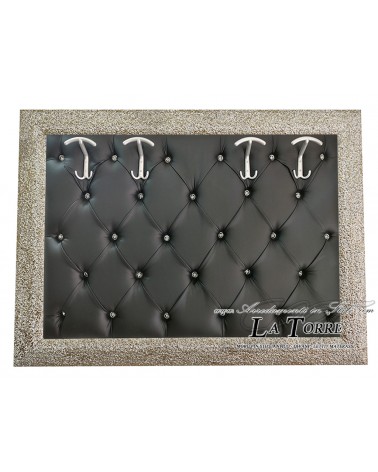Wall coat rack coat stand classic modern white and gold black eco leather perforated frame 141