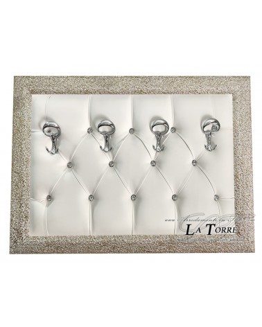 Wall coat rack coat stand classic modern white and gold white eco-leather perforated frame 141