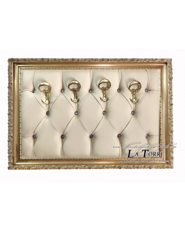 Coat rack with wall frame baroque coat stand gold with ivory details eco-leather ivory 1045
