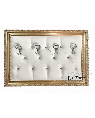 Appendiabiti con cornice da muro attaccapanni barocco oro con particolari avorio ecopelle bianca 1045