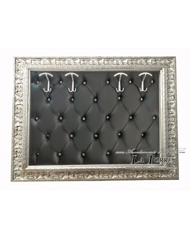 Appendiabiti con cornice da muro attaccapanni barocco classico argento anticato ecopelle nera D621