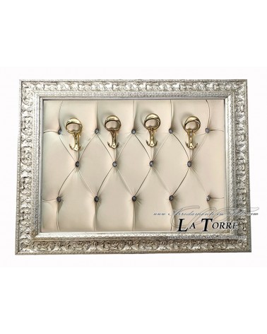 Coat rack with wall frame baroque coat stand classic antique silver eco leather ivory D621