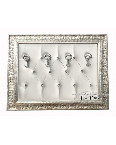 Coat rack with wall frame baroque coat stand classic antique silver white eco leather D621