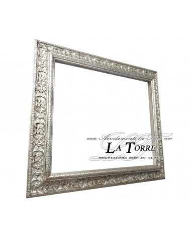 Cornice classica moderna quadro su misura legno argento lucido P413