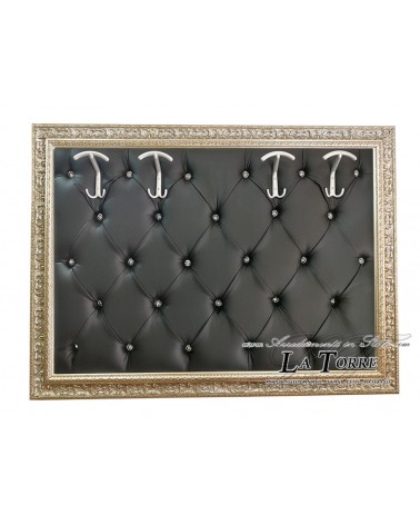 Coat rack with wall frame baroque coat stand classic antique silver black eco leather D621
