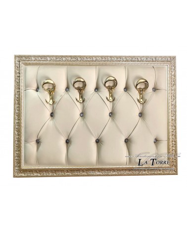 Coat rack with wall frame baroque coat stand classic antique silver eco leather ivory D621