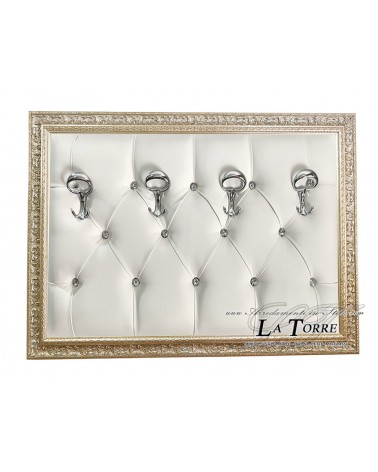 Coat rack with wall frame baroque coat stand classic antique silver white eco leather D621