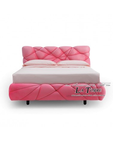 Modernes Doppelbett Marvin mit Stauraum in rosa Samt oder Kunstleder, jede Farbe