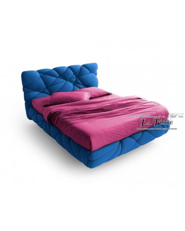 Modernes Doppelbett Marvin mit Stauraum, blauer Samt, Kunstleder, jede Farbe