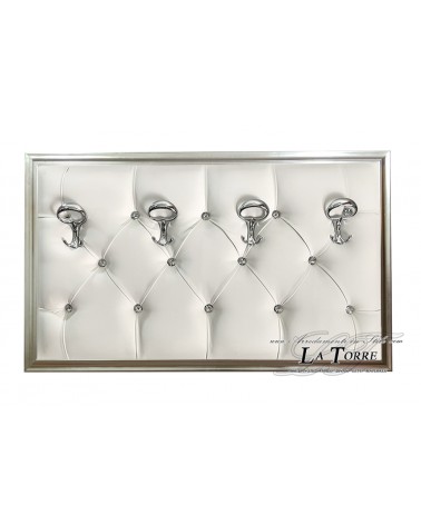 Coat rack with perforated frame wall coat hanger baroque silver white eco-leather Reverse