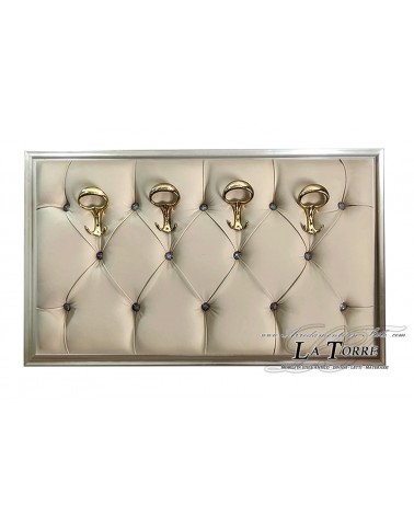 Coat rack with perforated frame for wall classic coat hanger silver eco-leather ivory Reverse