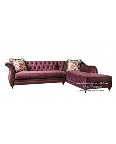 3 seater sofa bed with peninsula, net and mattress, modern Chesterfield, eco-leather or burgundy velvet, Swarovski AZ65