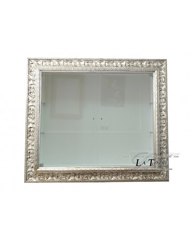 Vetrina sospesa da parete con ante in vetro stile Barocco cornice argento portabottiglie su misura VTD621A