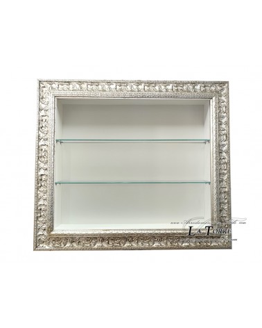 Vetrina sospesa da parete bacheca stile Barocco cornice argento box porta tv su misura VTD621