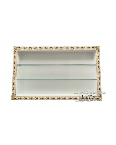 Maßgefertigter, elfenbeinfarbener und goldener Barock-Wandvitrine mit Glasböden – 7 cm Stange – VTGM224AO