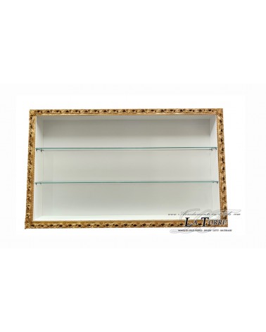 Vetrina sospesa da parete bacheca stile Barocco cornice traforata avorio e oro box porta tv su misura VTGM224O