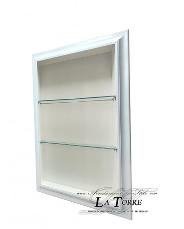 Vetrina sospesa da parete bacheca stile classico cornice moderna bianca box porta tv su misura VTRovescio/B