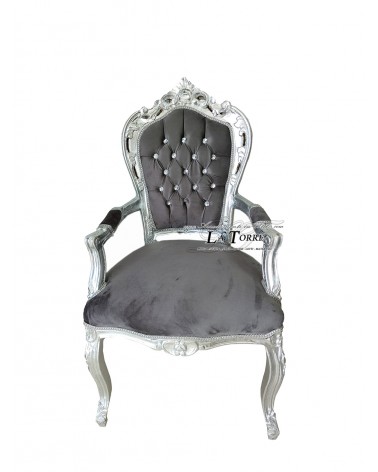 Chair Armchair Still Louis XV Baroque Empire silver gray velvet AL2729