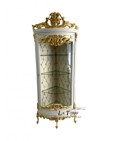 Eckvitrine, elfenbeinfarben-goldener Louis-XV-Barockstil, Kunstleder, Swarovski K127