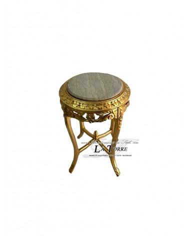 Barocker Beistelltisch aus vergoldetem Massivholz und elfenbeinfarbenem Marmor, Höhe 90 cm, LT3038