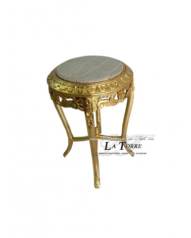 Baroque Gold Leaf Solid Wood Antique Marble Side Table h70 LT3037