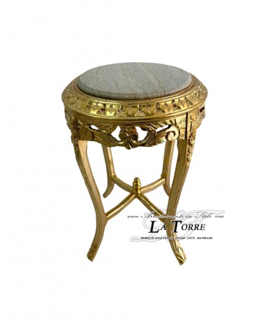 Baroque Gold Leaf Solid Wood Antique Marble Side Table h70 LT3037