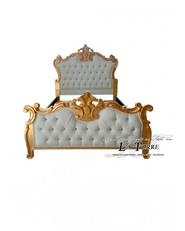 Barockes Queensize-Bett aus Öko-Leder oder Samt, Gold- oder Silberholz, jede Farbe, Giselle