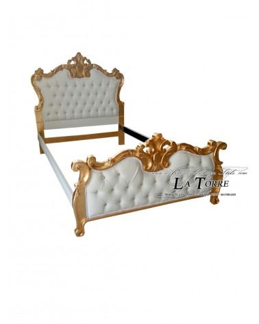 Barockes Queensize-Bett aus Öko-Leder oder Samt, Gold- oder Silberholz, jede Farbe, Giselle