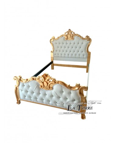 Barockes Queensize-Bett aus Öko-Leder oder Samt, Gold- oder Silberholz, jede Farbe, Giselle