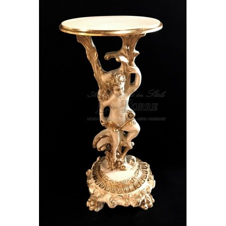 Antiker Couchtisch aus Silik mit Spritzschutz, Säule, Engel, Putte, Elfenbein und Gold, Barockstil R50
