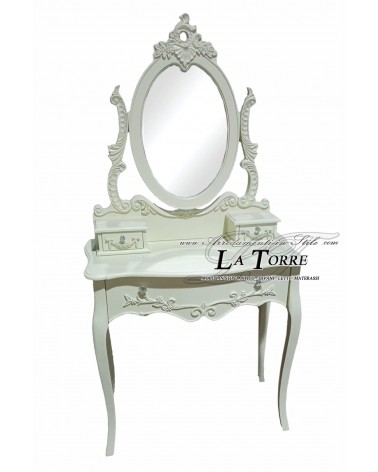 Dressing table, dressing table, mirror, pouf, baroque style, ballerina, cream white, Na45