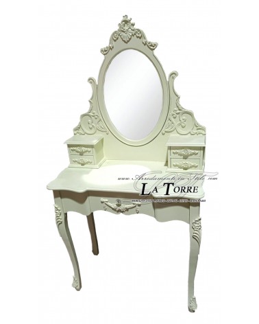 Toeletta pettiniera specchiera stile barocco ballerina bianco panna Na46