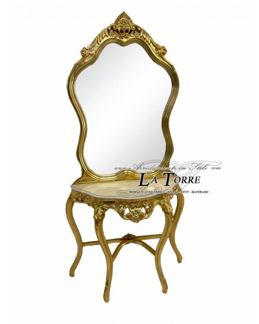 Barocker Louis XV Konsolentisch aus vergoldetem Marmor mit Spiegel LT3063