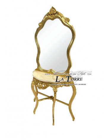 Barocker Louis XV Konsolentisch aus vergoldetem Marmor mit Spiegel LT3063
