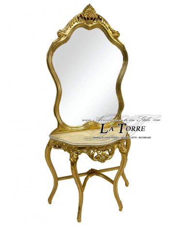 Barocker Louis XV Konsolentisch aus vergoldetem Marmor mit Spiegel LT3063