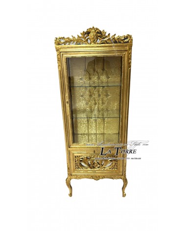 Louis XV Baroque Glass Display Cabinet Gold Virginia Fabric Gold Swarovski AL2896