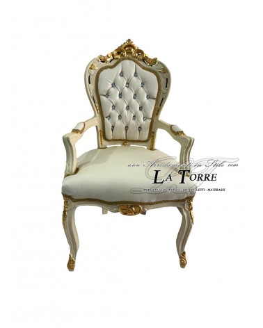 Chair Armchair Still Louis XV Baroque Empire ivory gold eco-leather ivory AL2729