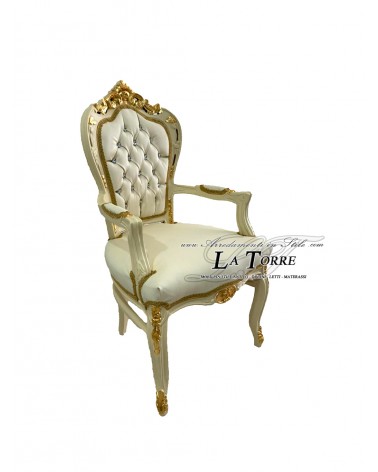 Chair Armchair Still Louis XV Baroque Empire ivory gold eco-leather ivory AL2729