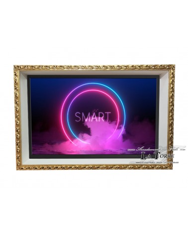 Wall-mounted Smart TV stand with classic perforated gold leaf frame for wall Baroque style custom-made box GM224O
