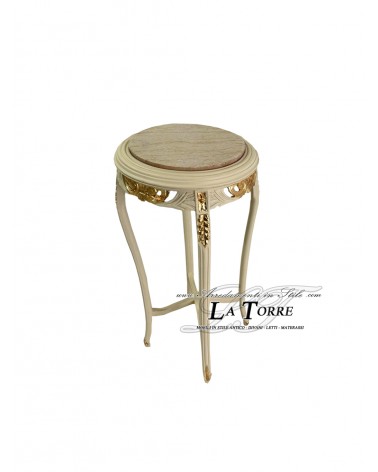 Barocker Beistelltisch aus Elfenbein mit Golddetails, Massivholz, Elfenbeinmarmor, H 90 cm LT3061