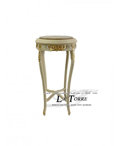 Barocker Beistelltisch aus Elfenbein mit Golddetails, Massivholz, Elfenbeinmarmor, H 90 cm LT3061